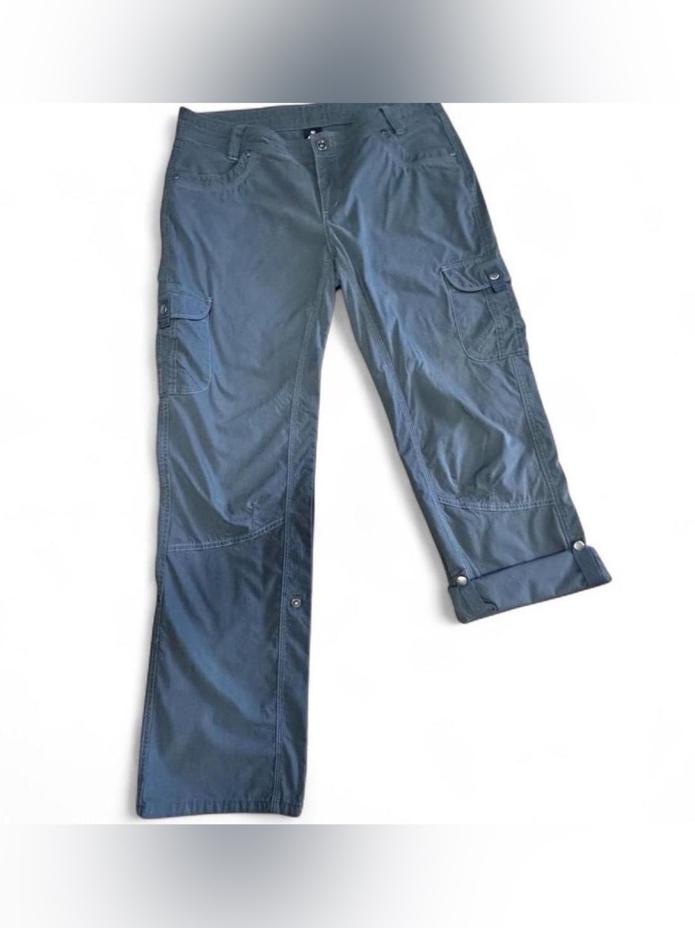 KÜHL steel blue cargo pants foldable snap legs for make them capri style